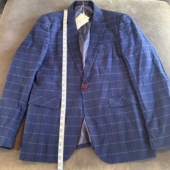 Men’s Blue Plaid 3 Piece Slim Fit Suit Notched Lapel Jacket 40 Pants 40 NWT - Picture 5 of 16